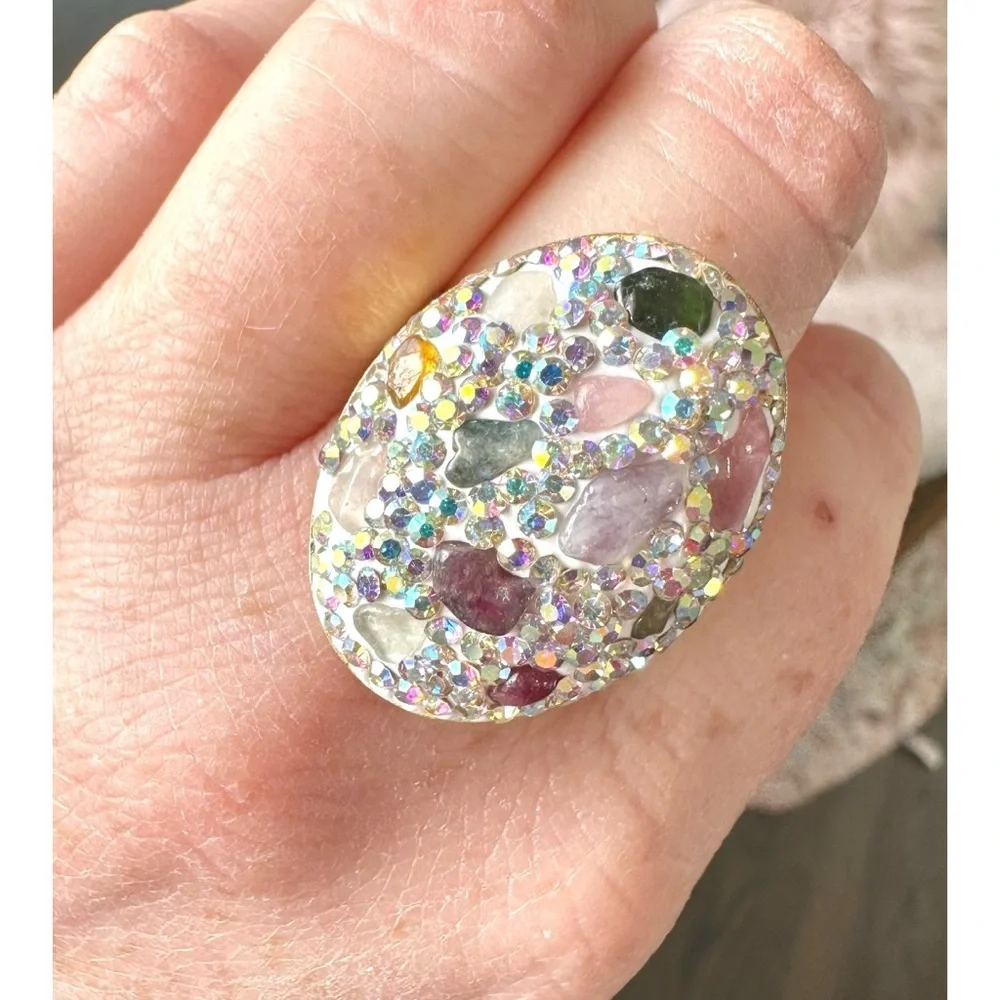 Large Pave Rhinestone Statement ring with AB Rhinestones & colorful stones